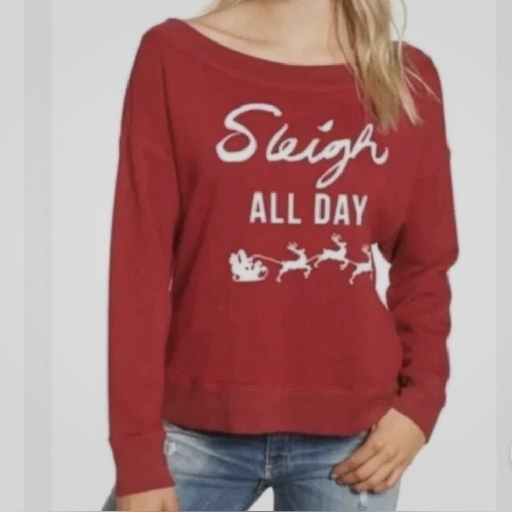 Sundry Sleigh All Day Crop Sweatshirt Red Size XS Boatneck Christmas Festive